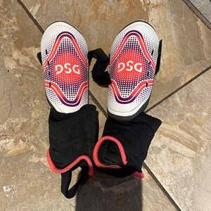 DSG Kids Pink White Soccer Shin Guards with Black Ankle Sleeves